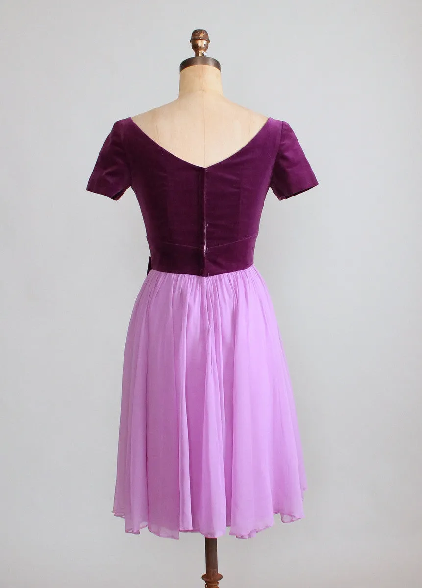 Vintage 1960s Emma Domb Purple Velvet and Chiffon Party Dress