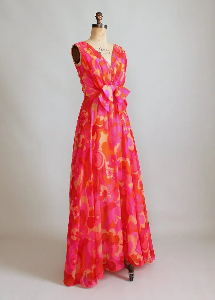 Vintage 1960s Enrico Crista Chiffon Summer Party Maxi Dress