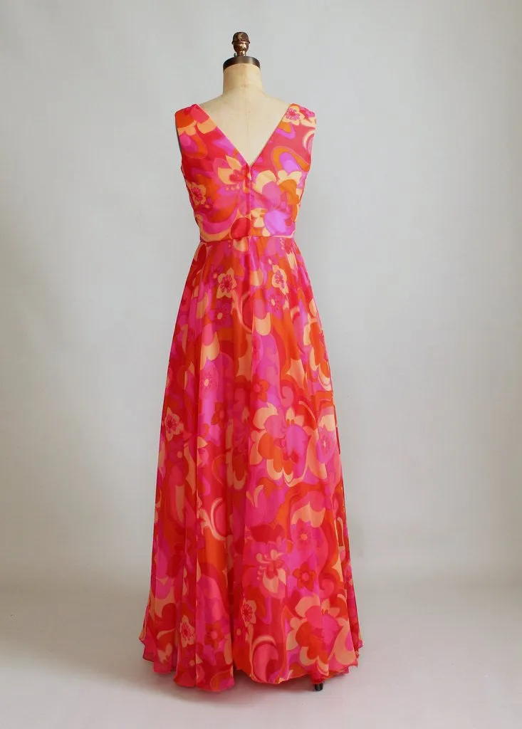 Vintage 1960s Enrico Crista Chiffon Summer Party Maxi Dress