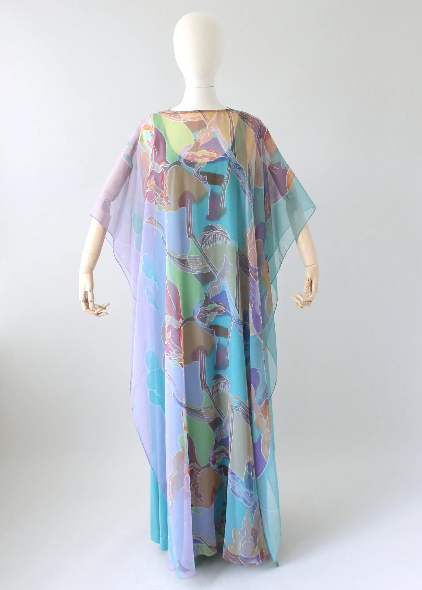 Vintage 1970s Abstract Chiffon Caftan Dress