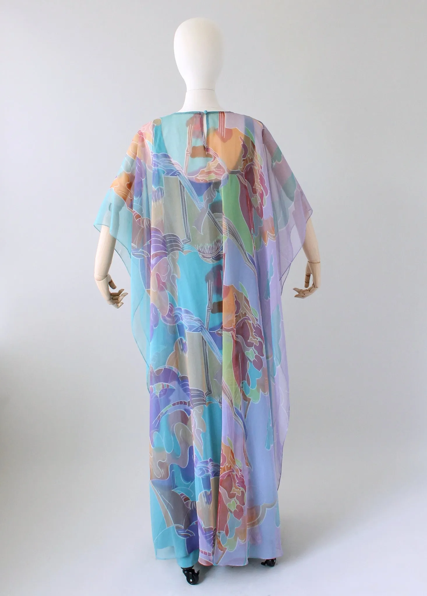 Vintage 1970s Abstract Chiffon Caftan Dress