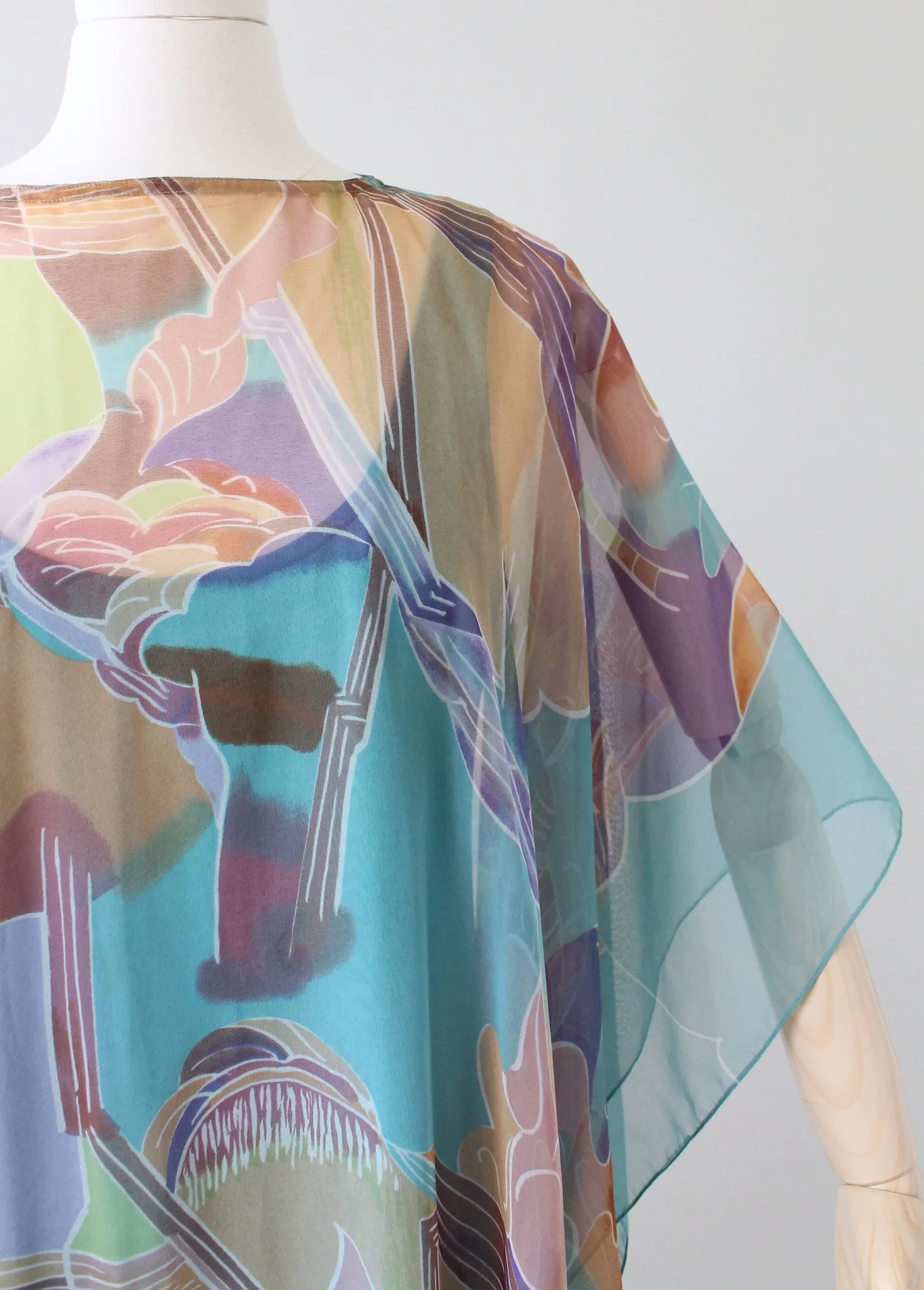 Vintage 1970s Abstract Chiffon Caftan Dress