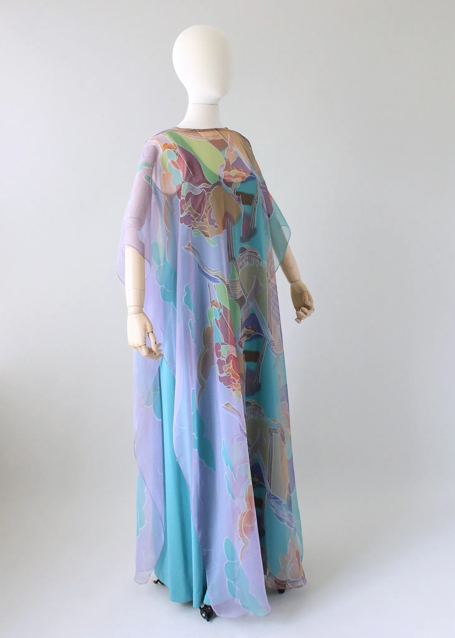 Vintage 1970s Abstract Chiffon Caftan Dress