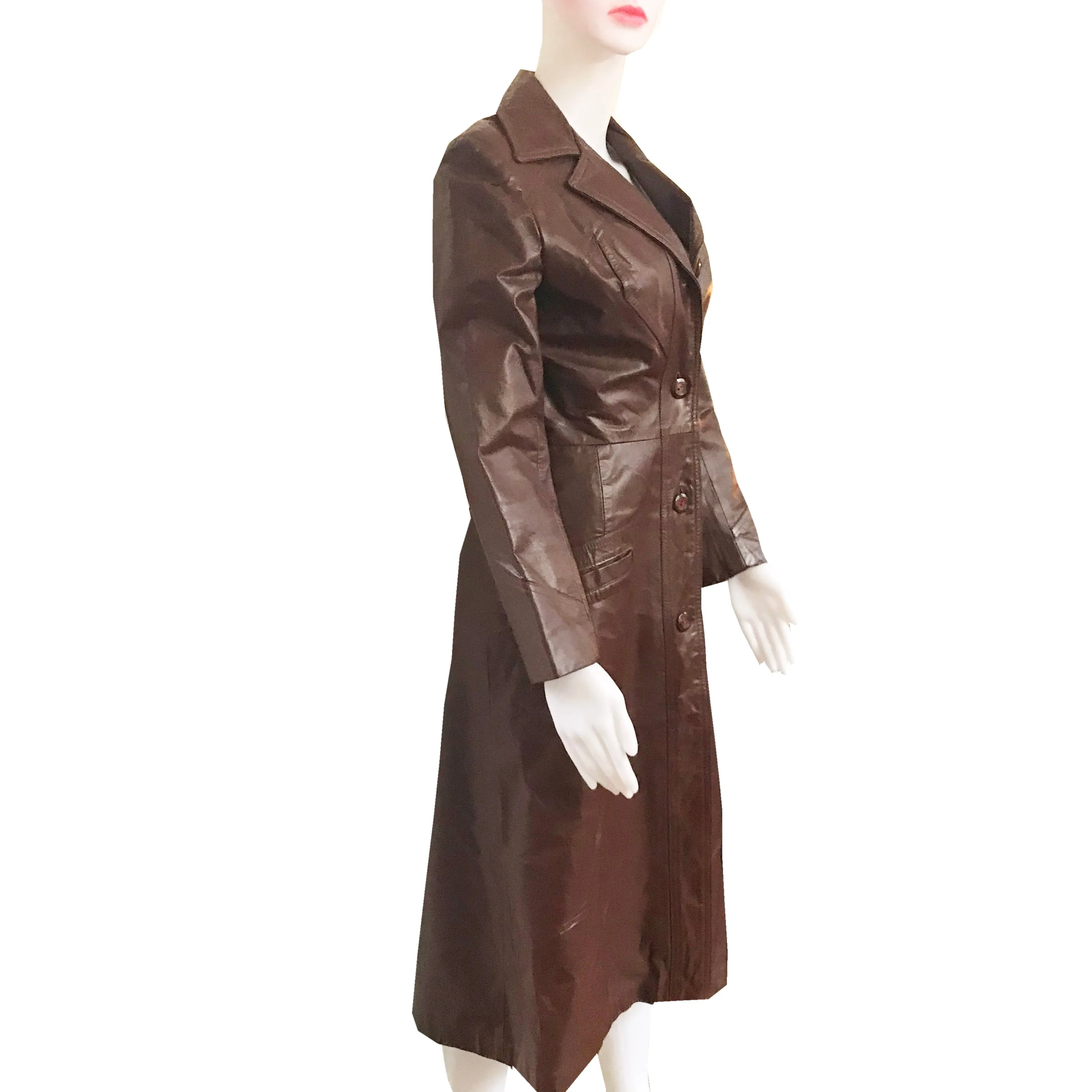 Vintage 1970s Cognac Leather Trench Coat