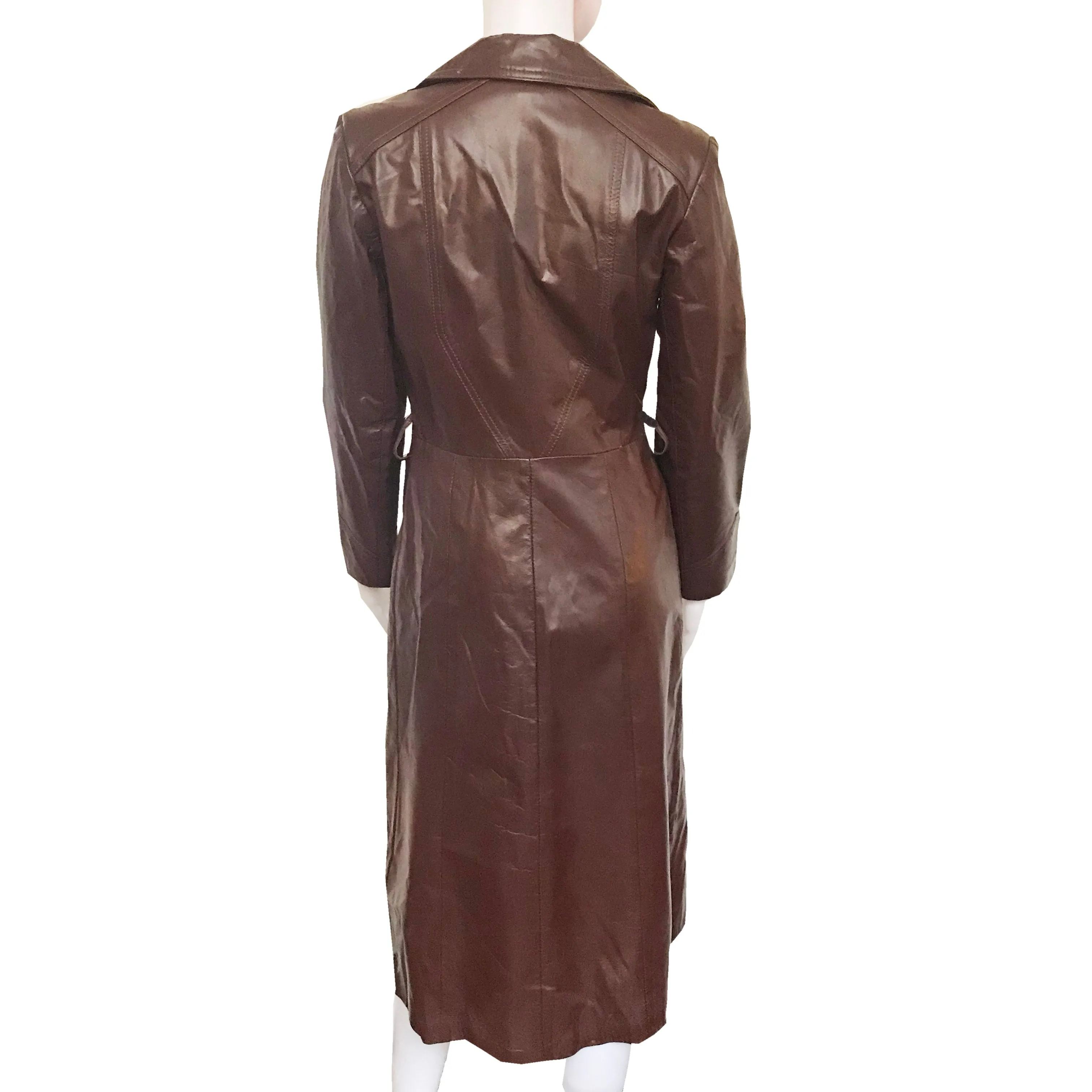 Vintage 1970s Cognac Leather Trench Coat