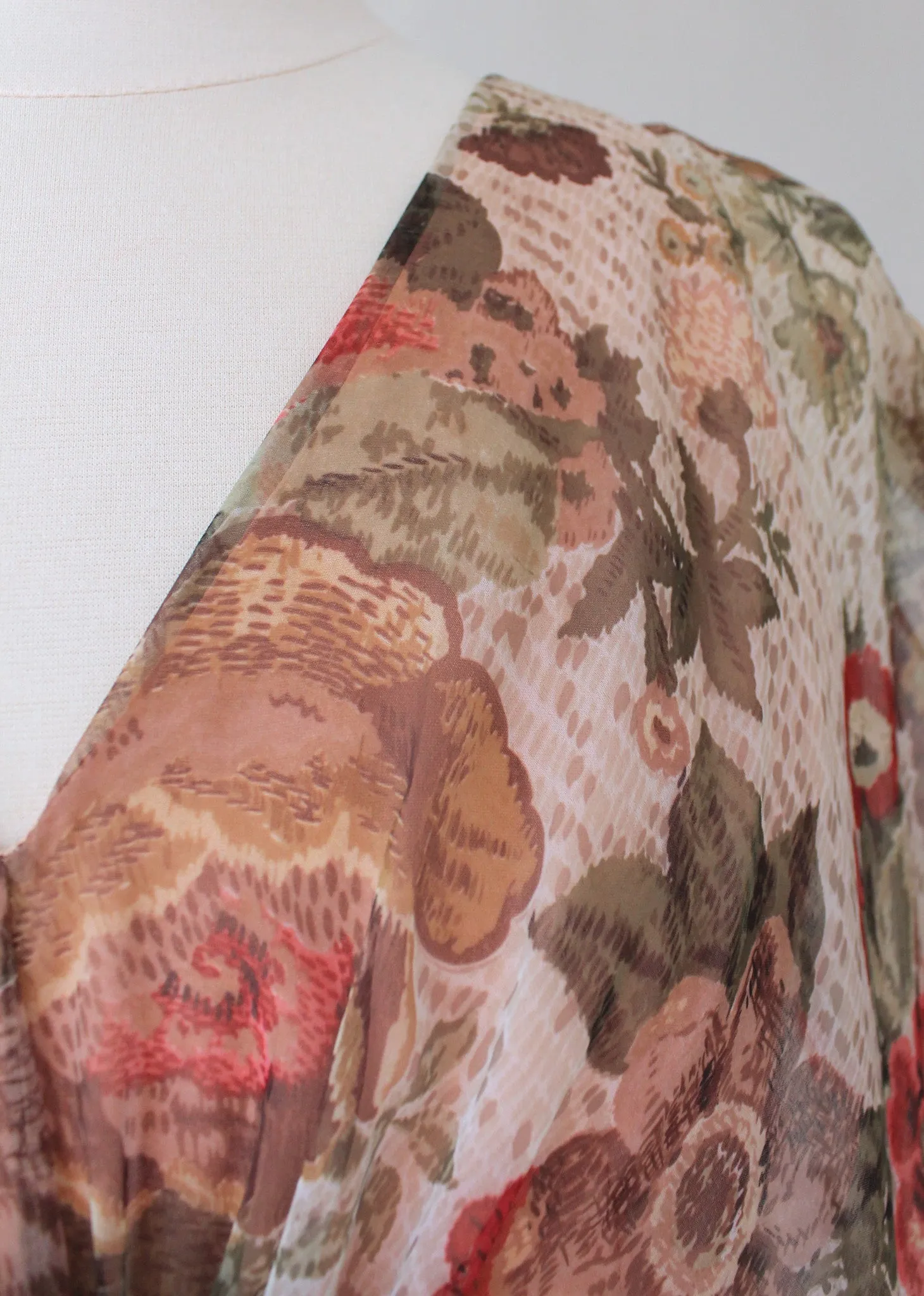 Vintage 1970s Open Sleeve Floral Chiffon Caftan Dress