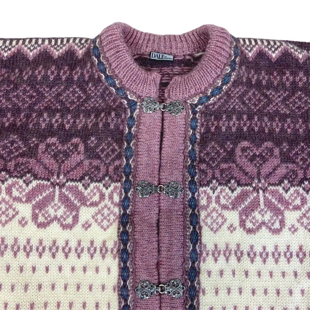 Vintage 80s Pink Norwegian Knit Cardigan 12 14 M