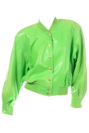 Vintage Lime Green Leather Escada Bomber Jacket