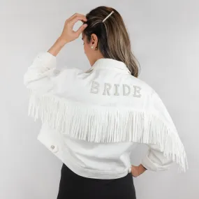 (White Fringe) Bride Patch White Fringe Denim Jacket