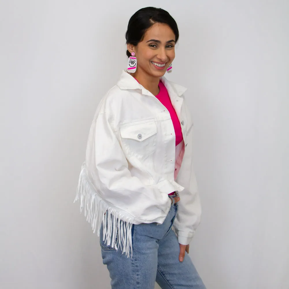 (White Fringe) Bride Patch White Fringe Denim Jacket