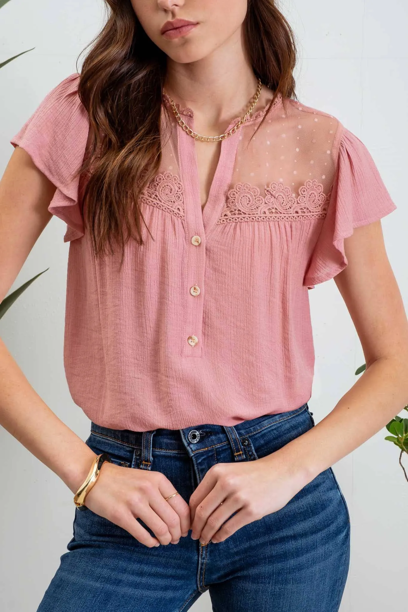 White Lace Yoke Blouse