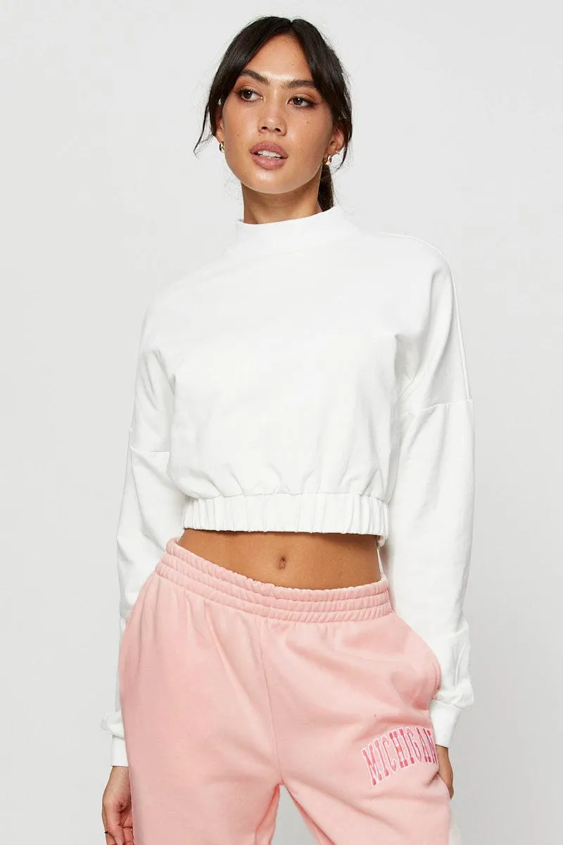 White Sweater Long Sleeve Mock Neck