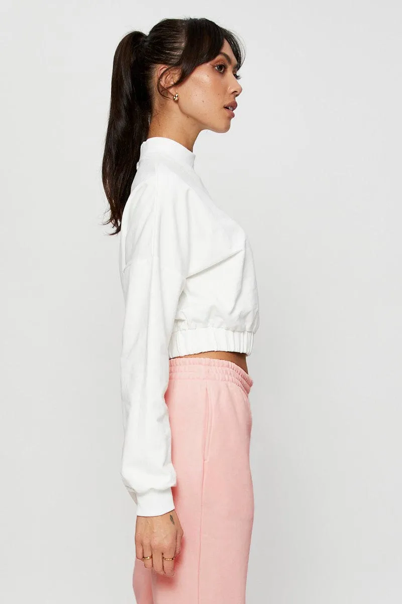 White Sweater Long Sleeve Mock Neck