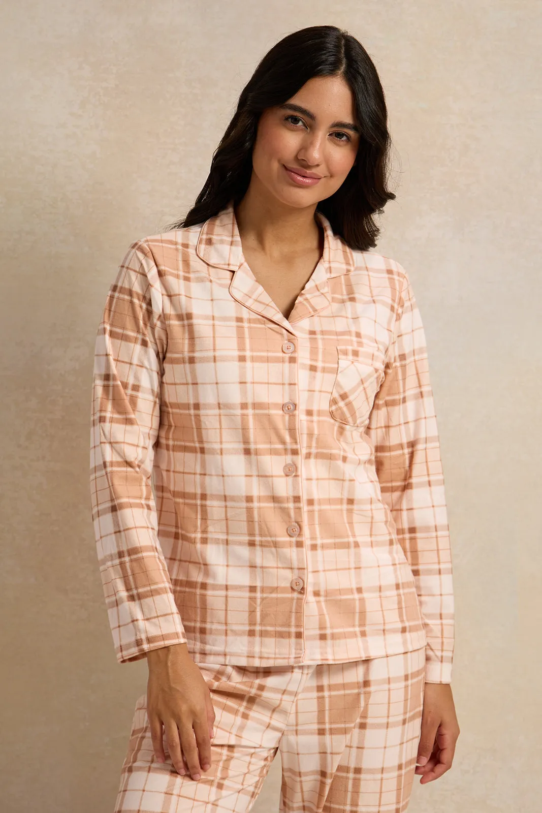 Women Orange Checkered  Pajama Set (2 Piece)