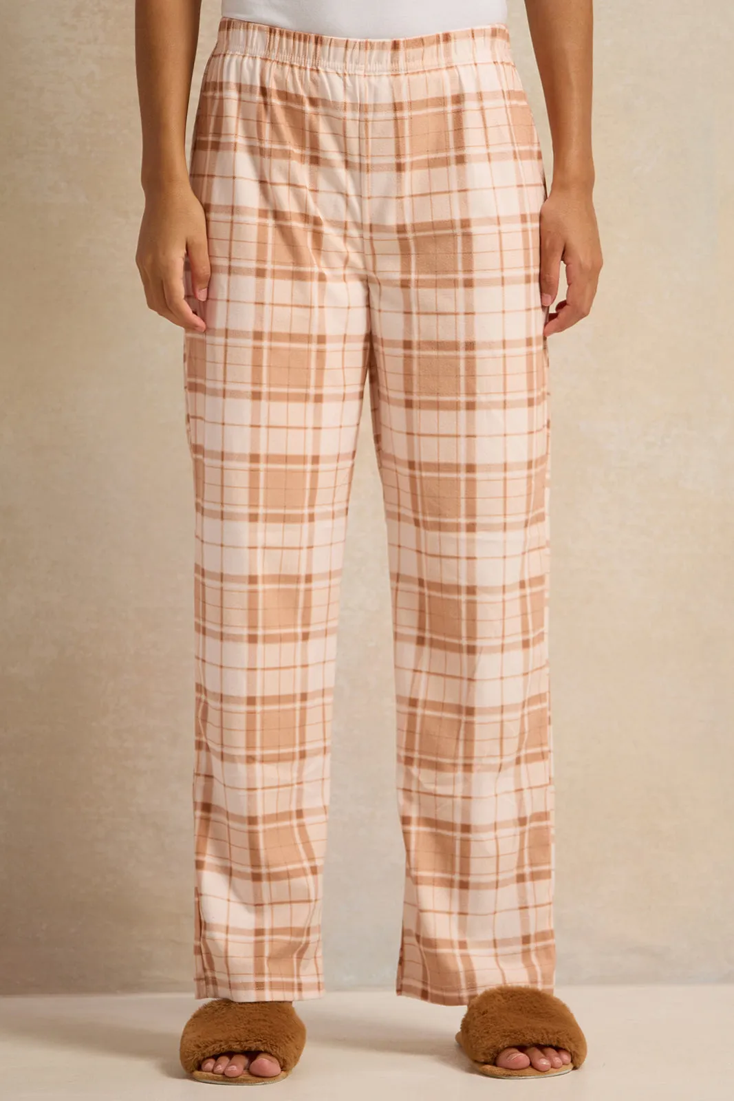 Women Orange Checkered  Pajama Set (2 Piece)