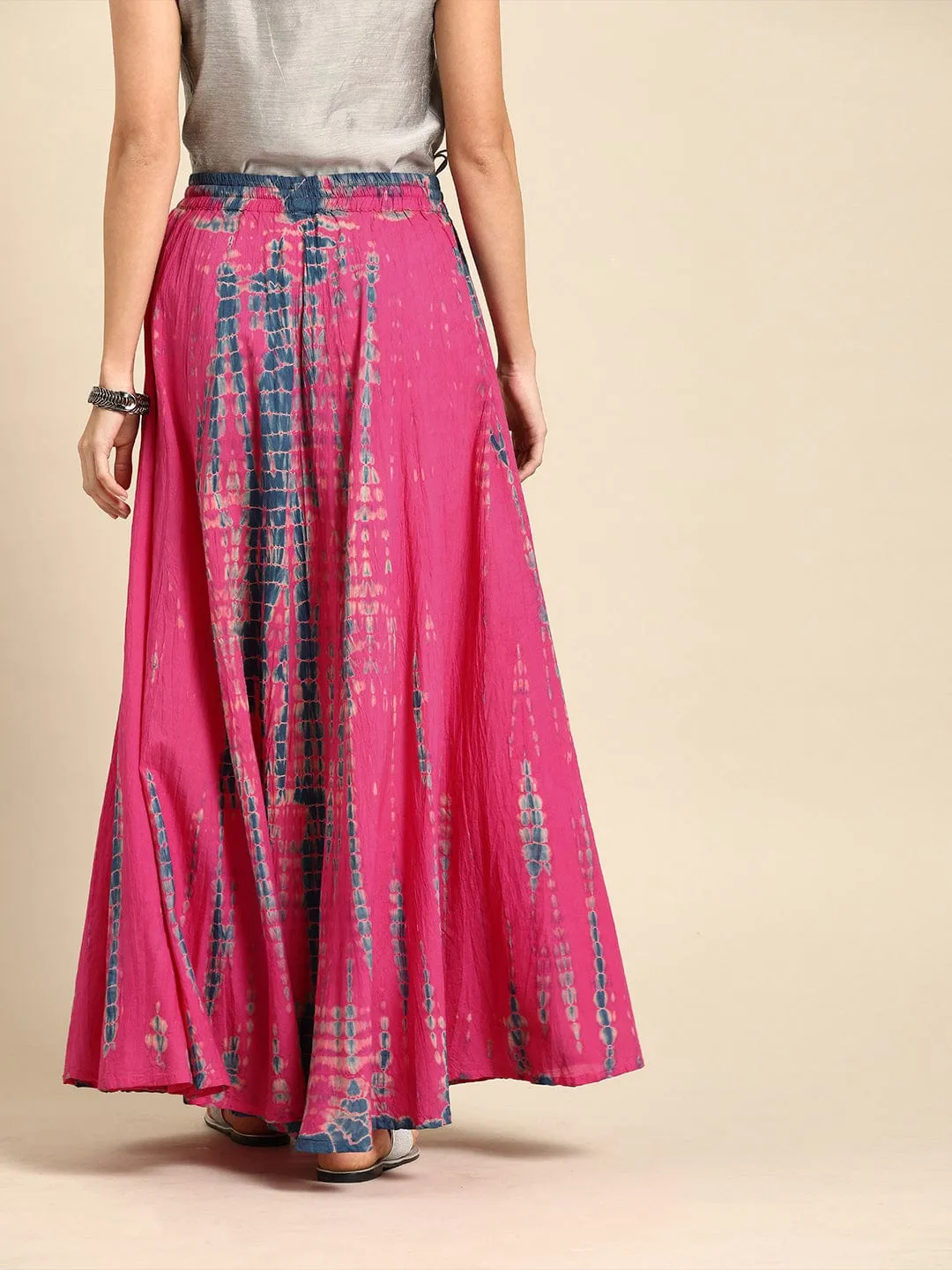 Women Pink and Blue Dyed Maxi Flared Skirt