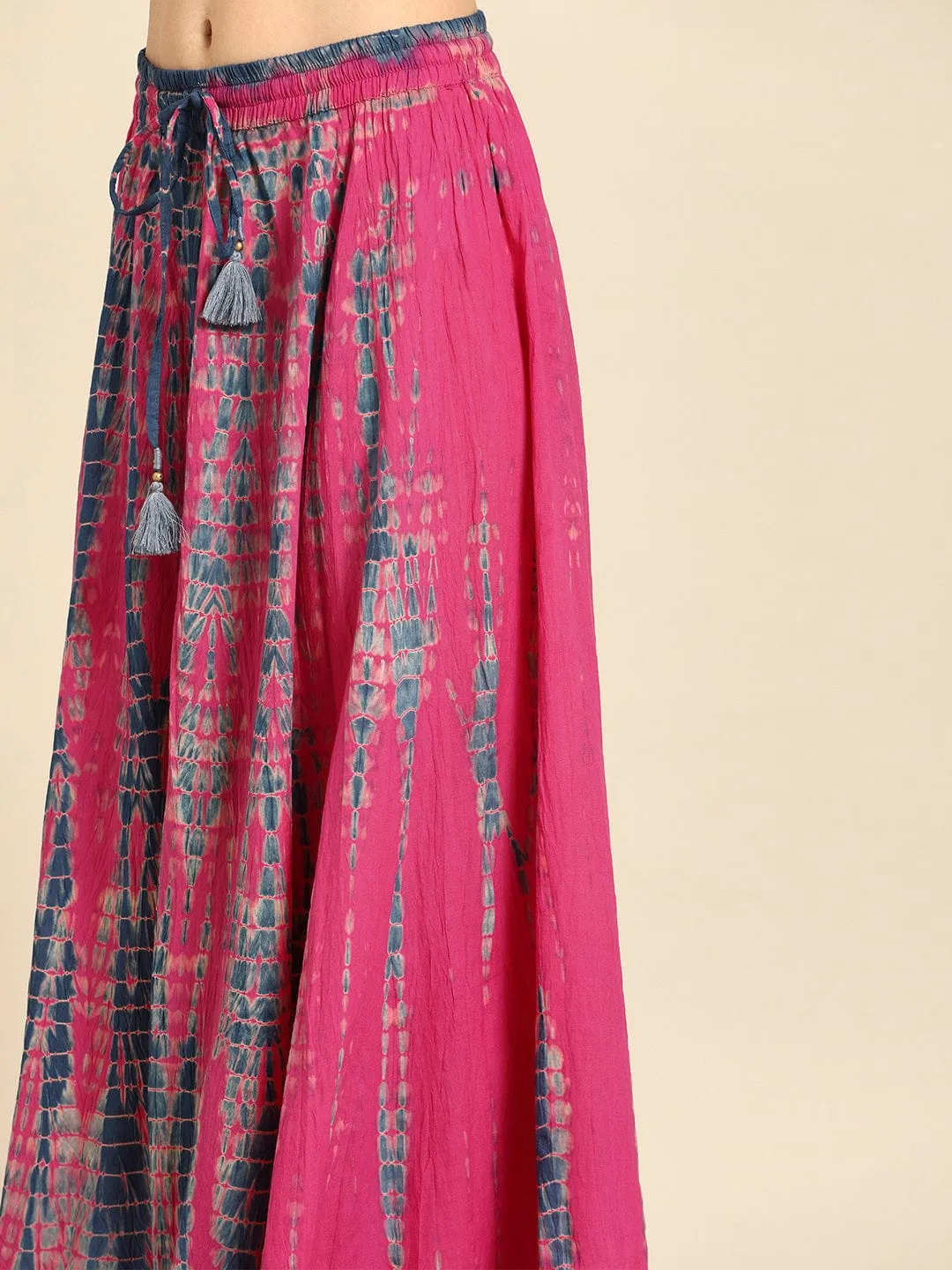 Women Pink and Blue Dyed Maxi Flared Skirt