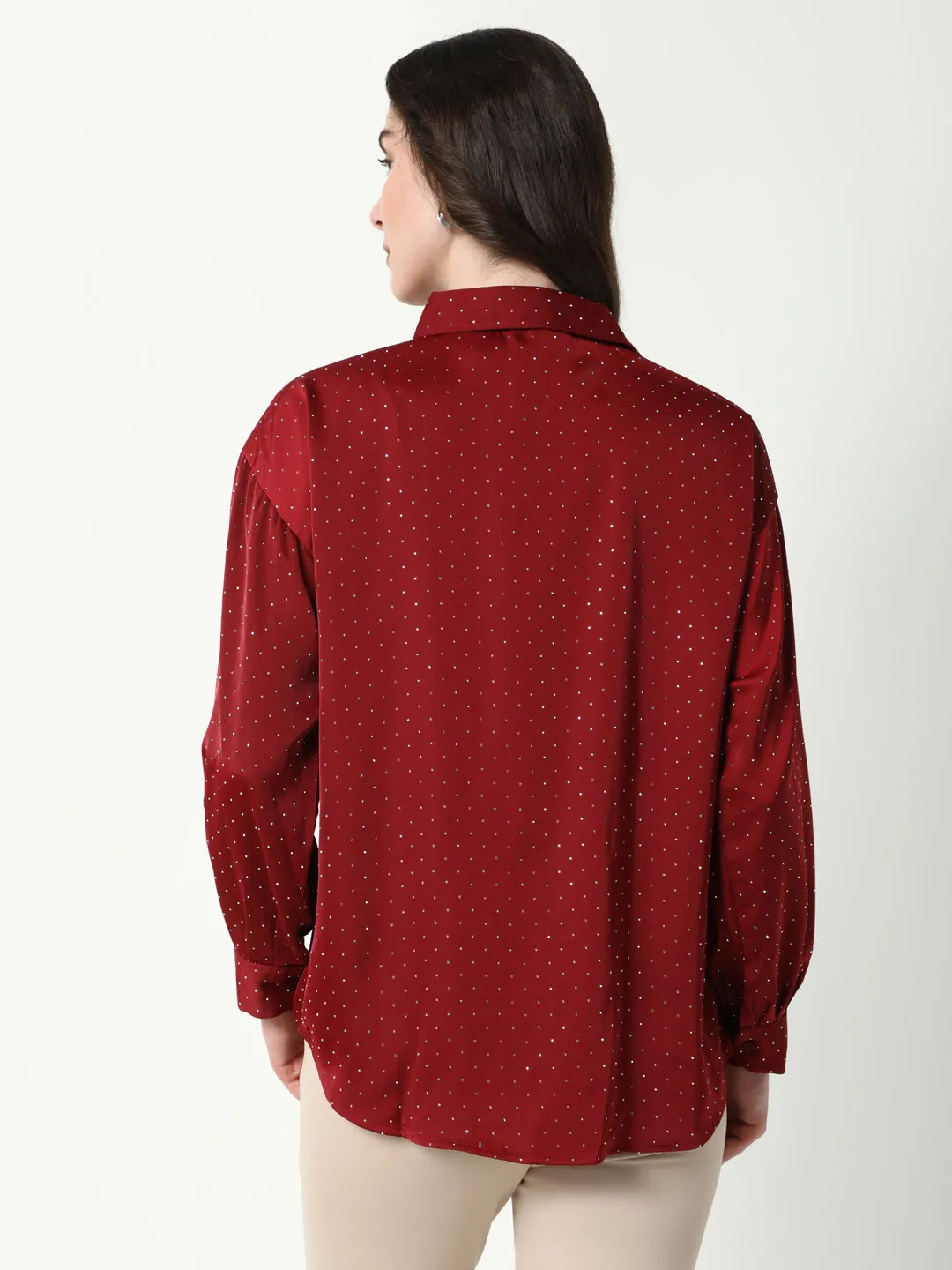 Women Red Solid Oversized Shirt