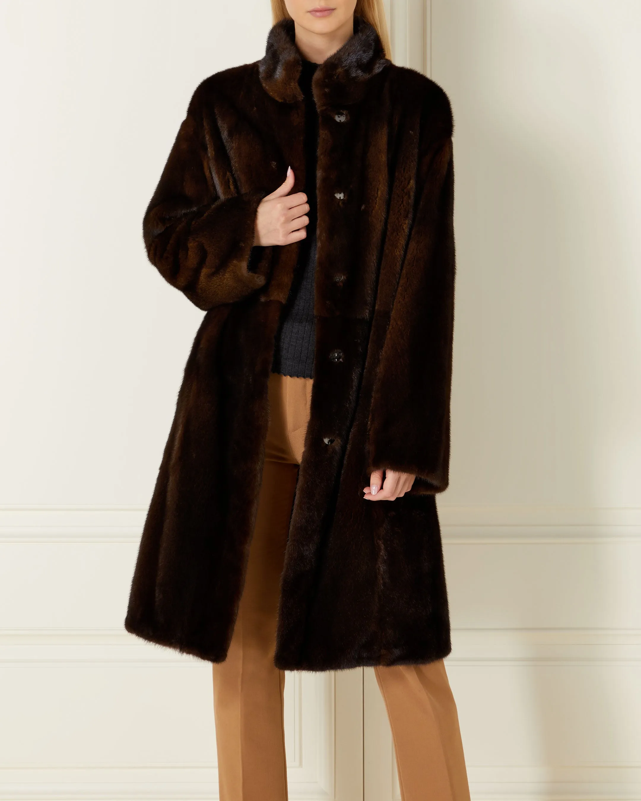 Women's Classic Long Mink Coat Dark Brown