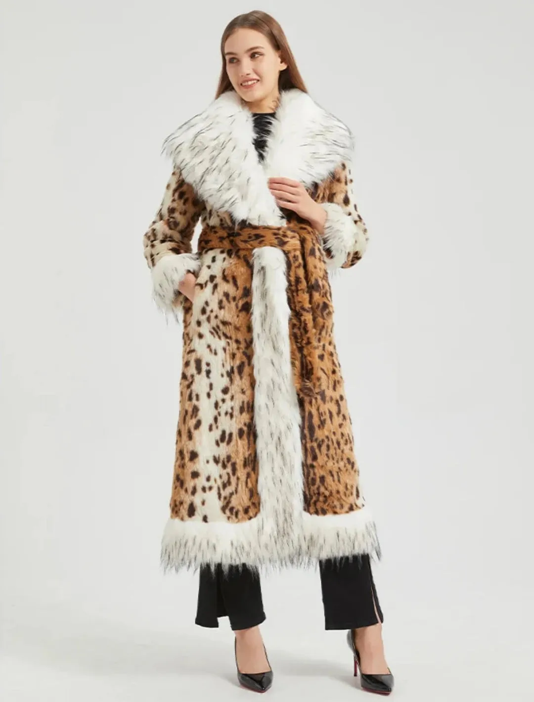 Women's Elegant Faux Mink Fur Extra Long Coat