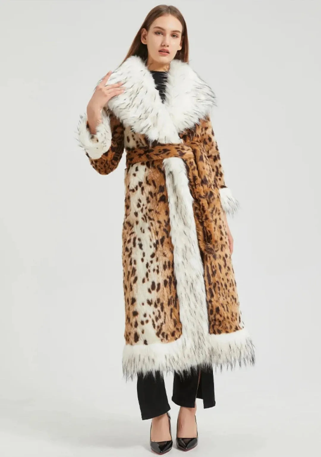 Women's Elegant Faux Mink Fur Extra Long Coat