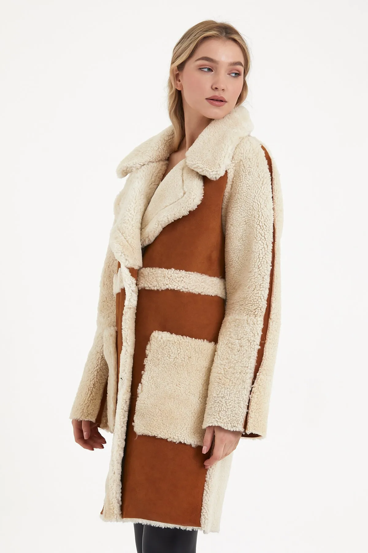 Women's mixed shearling coat