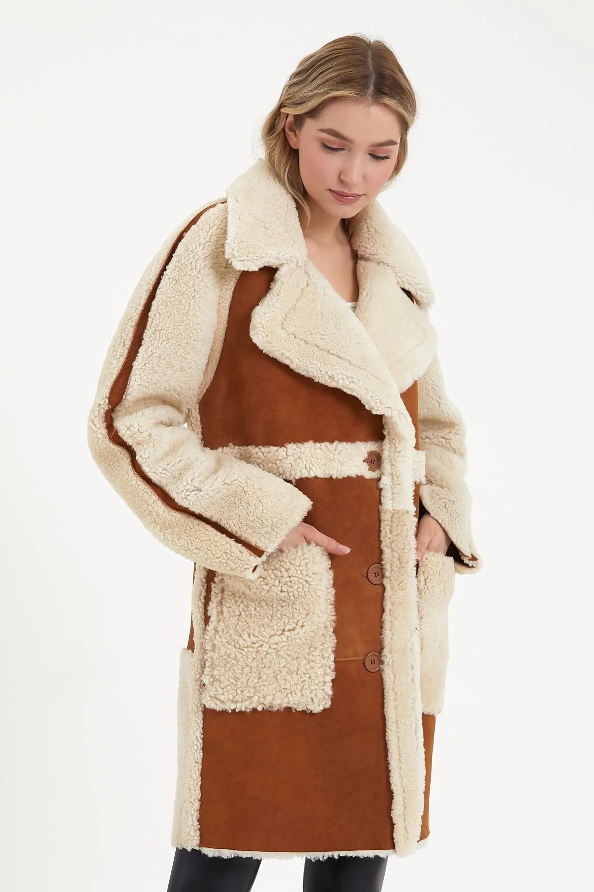 Women's mixed shearling coat