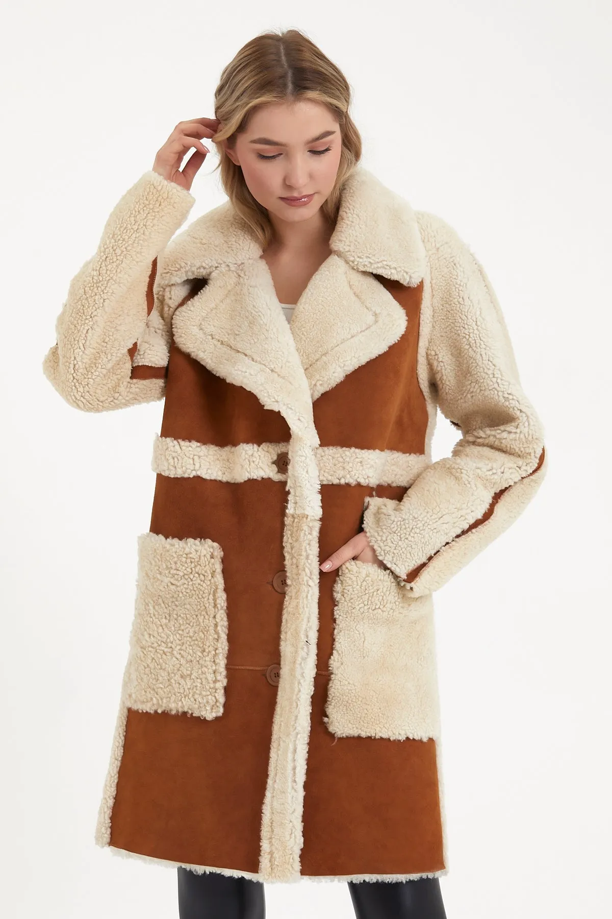 Women's mixed shearling coat