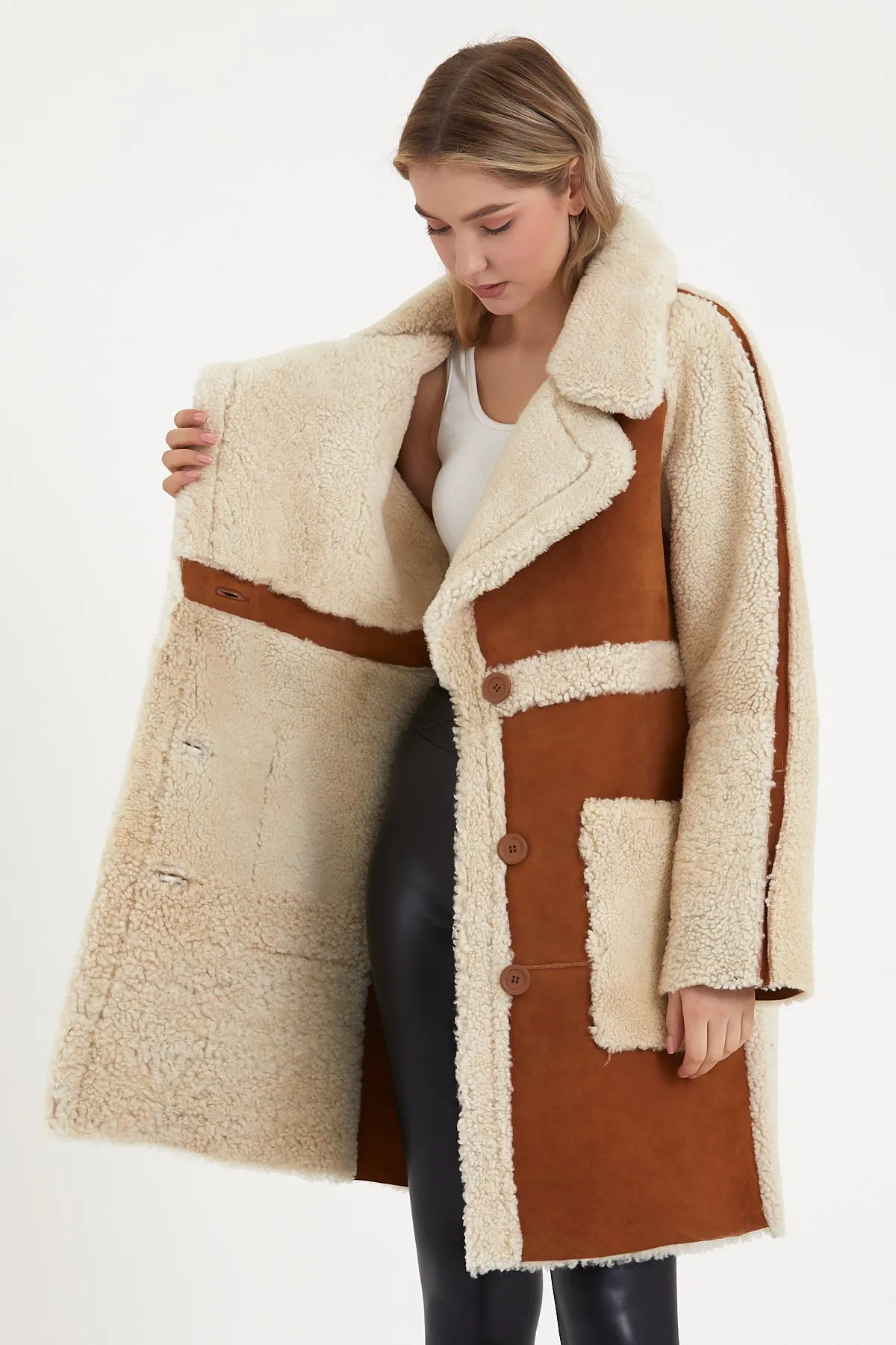 Women's mixed shearling coat