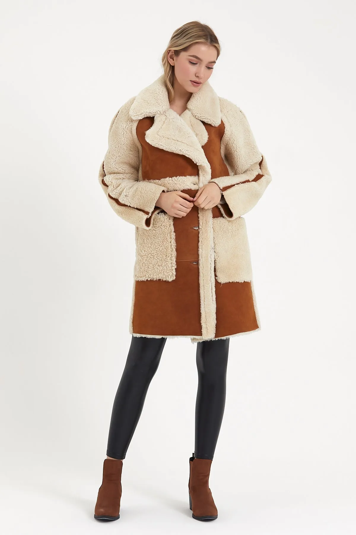 Women's mixed shearling coat