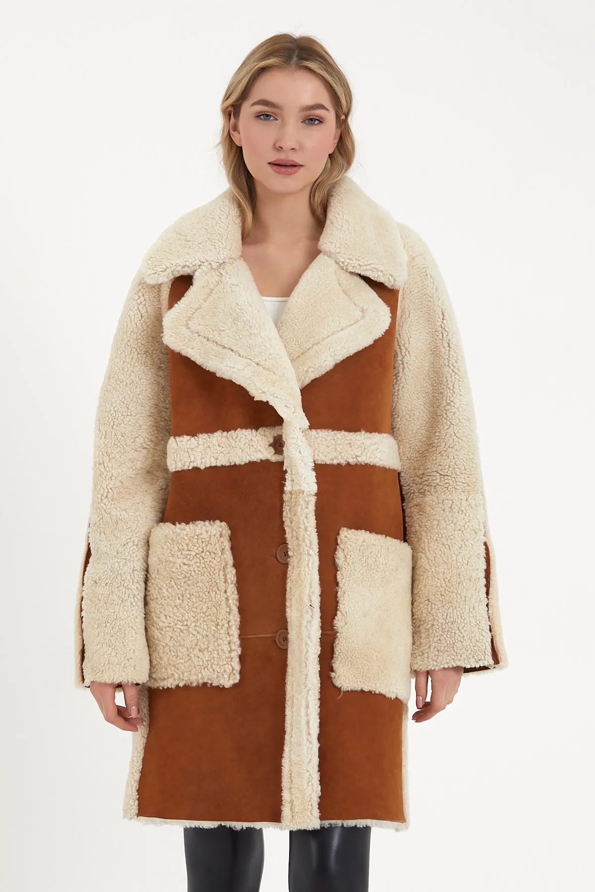 Women's mixed shearling coat