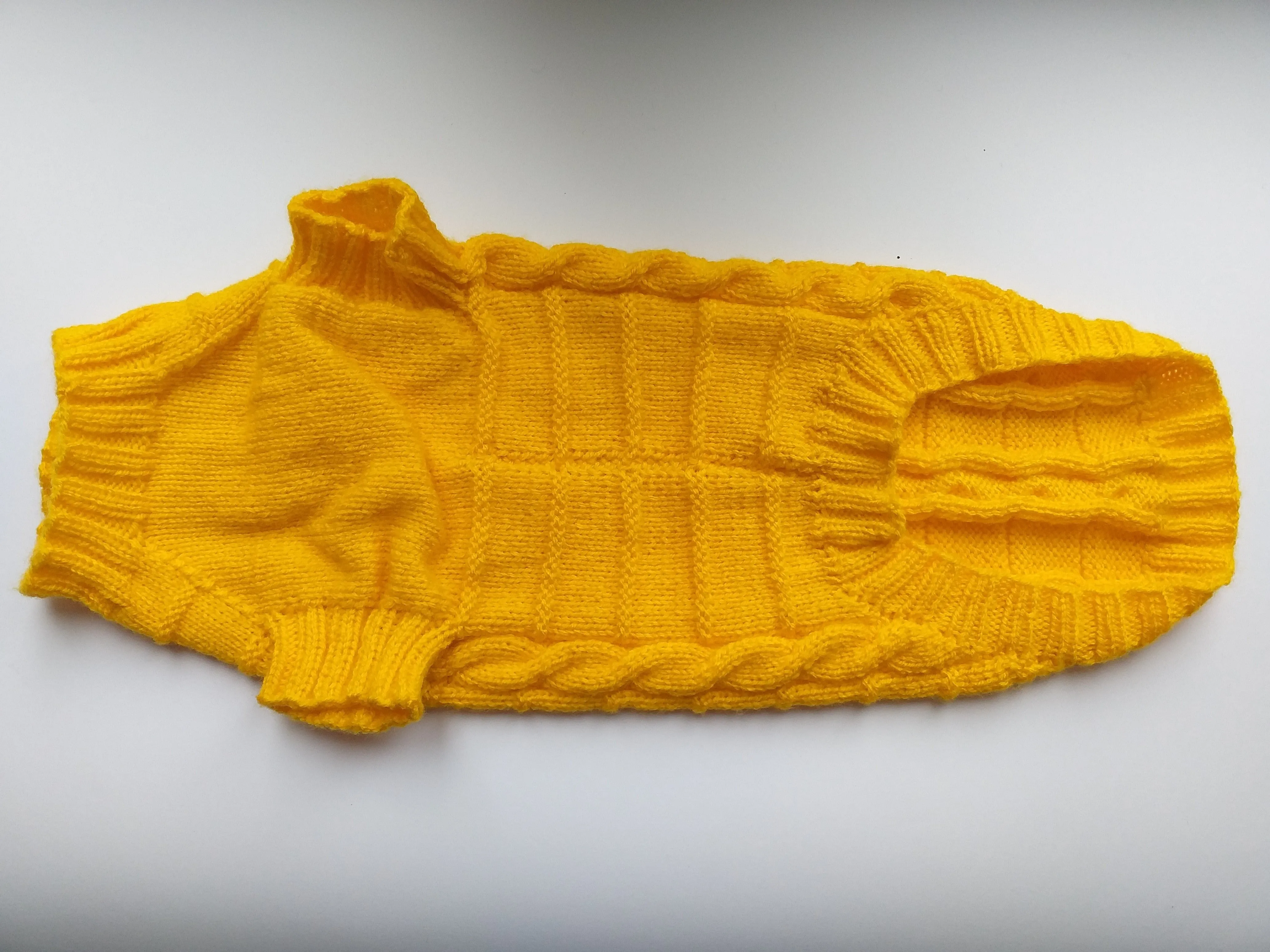 Yellow knitted sweater for dachshund or small dog