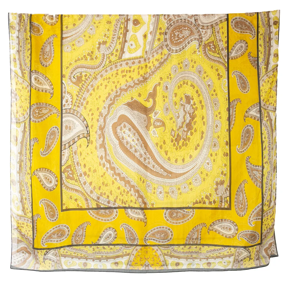 Yellow Paisley Print Silk Scarf