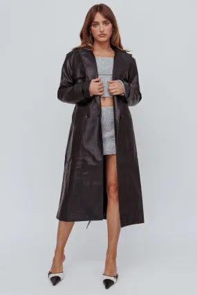 Zen Faux Leather Trench Coat Black