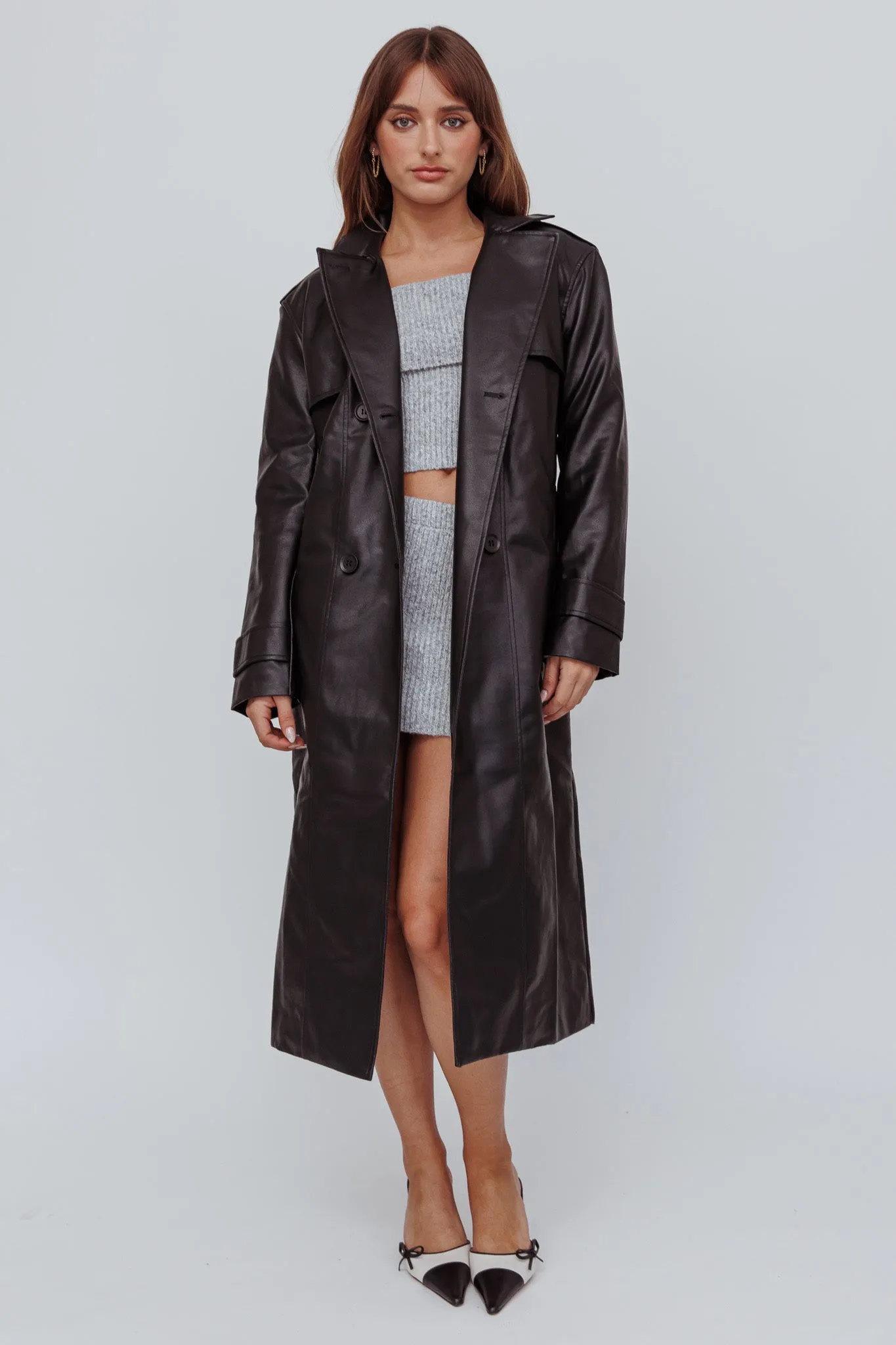 Zen Faux Leather Trench Coat Black