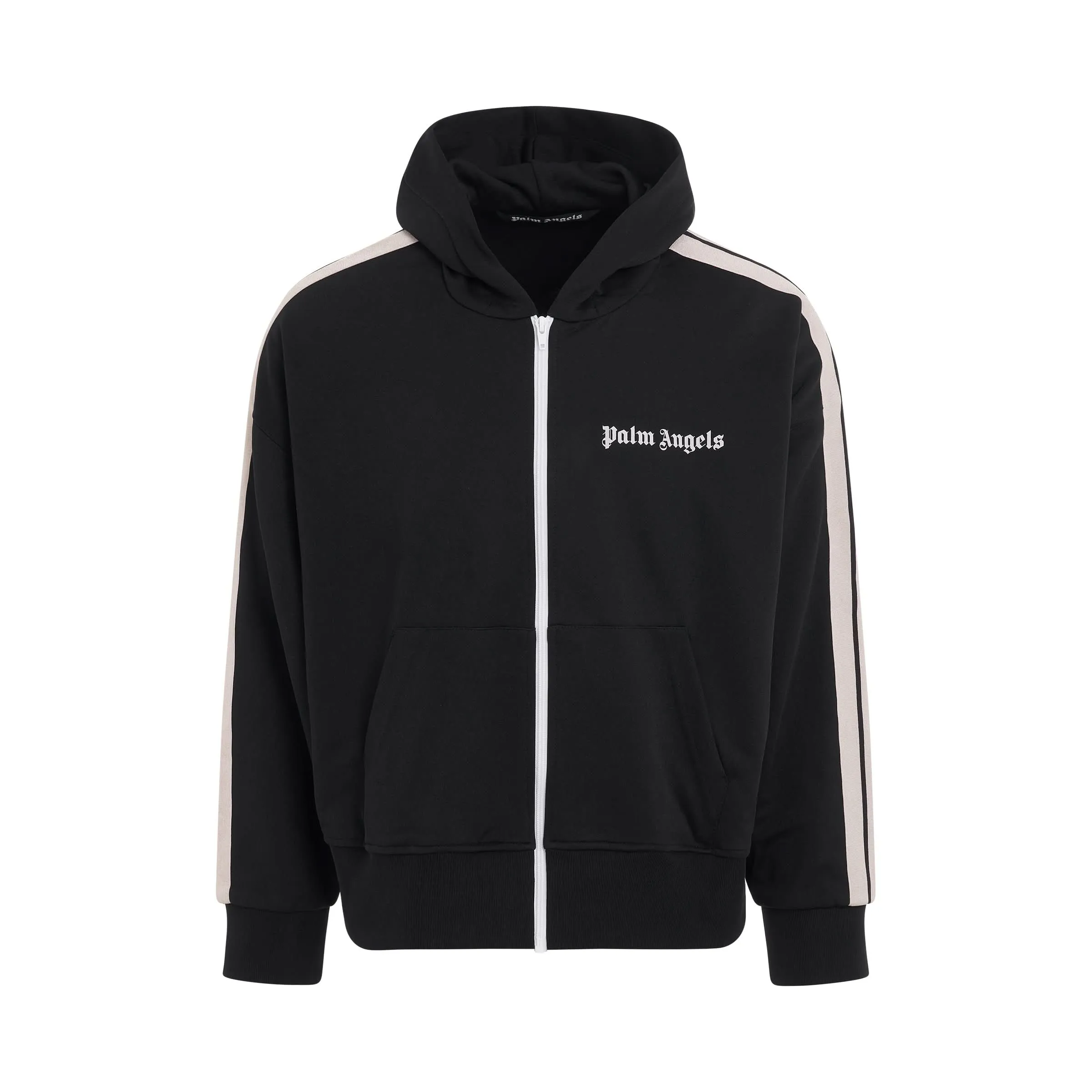 Zipped Hoodie Track Jacket in Black/Off White