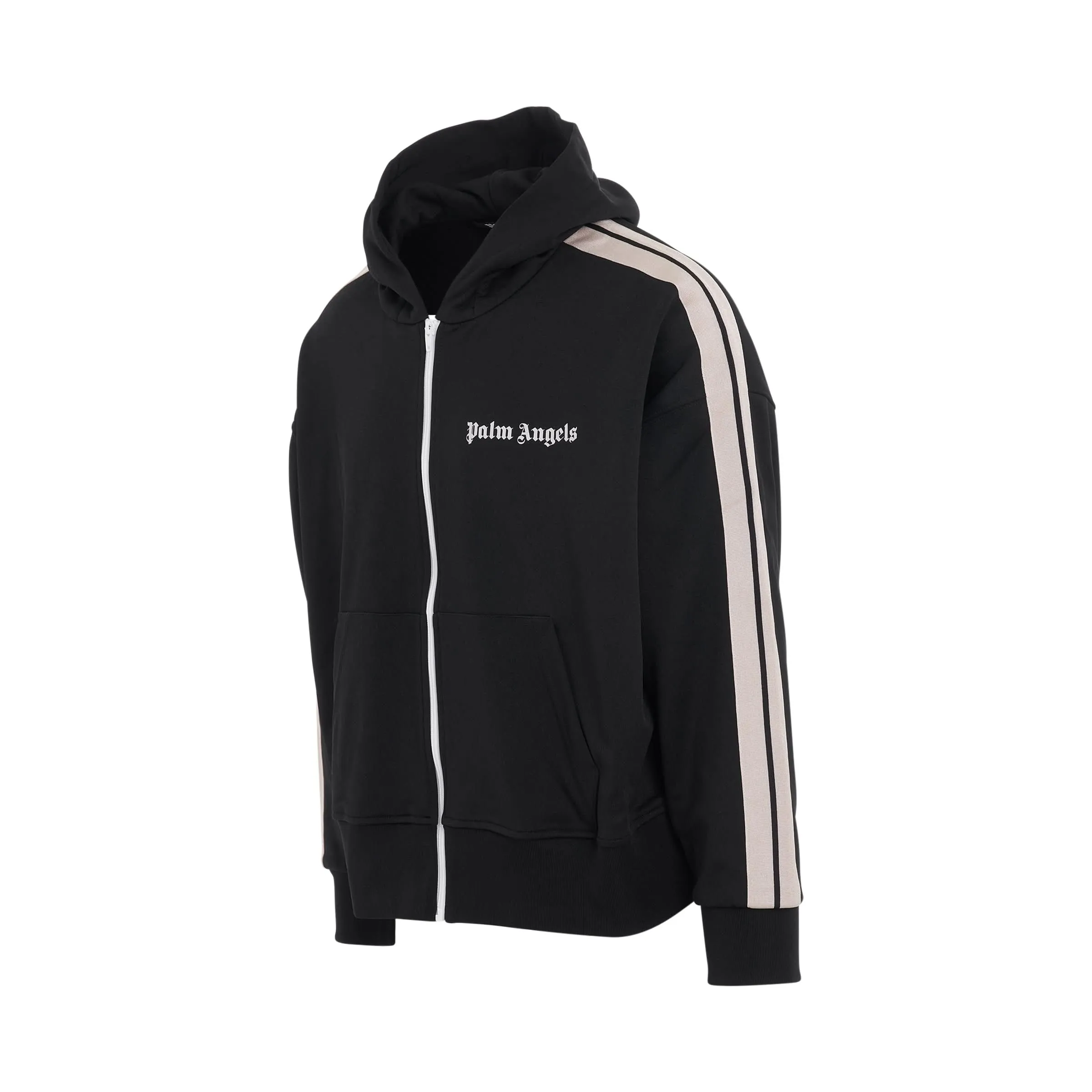 Zipped Hoodie Track Jacket in Black/Off White